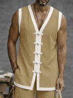 Relaxed Fit Contrast Color Frog Button Vest Set