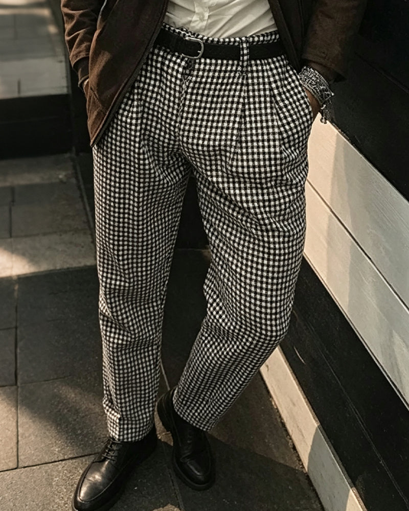 Vintage Black And White High©\Waist Pleated Trousers
