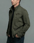 Retro Casual Washed Cotton Zip-up Stand Collar Jacket