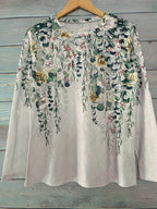 Floral Print Crew Neck T-Shirt, Casual Long Sleeve T-Shirt For Spring & Fall, Women's Clothing