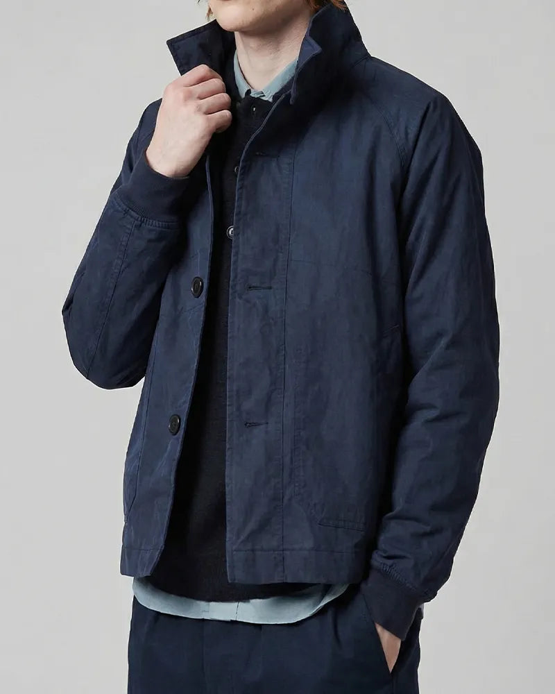 Men's Navy Blue Stand-up Collar Buttons Jacket