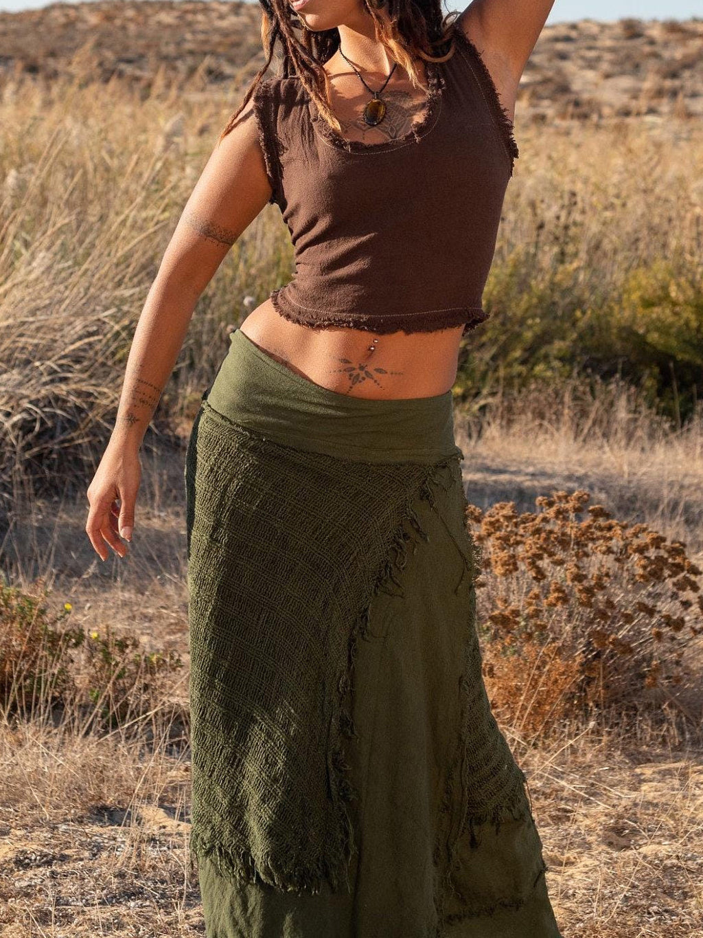 Cotton Crop Top With Lace Up Back - Natural Boho Tank