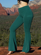 High-Waist Vertical Ribbed Micro-Flare Yoga Pants