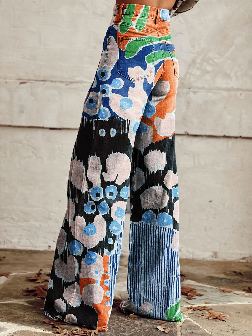 Women's Vintage Print Casual Wide Leg Pants