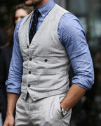 Vintage Gray Striped V-neck Vest
