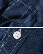 Vintage Contrast Stitch Dual Pocket Loose Long Sleeve Denim Shirt