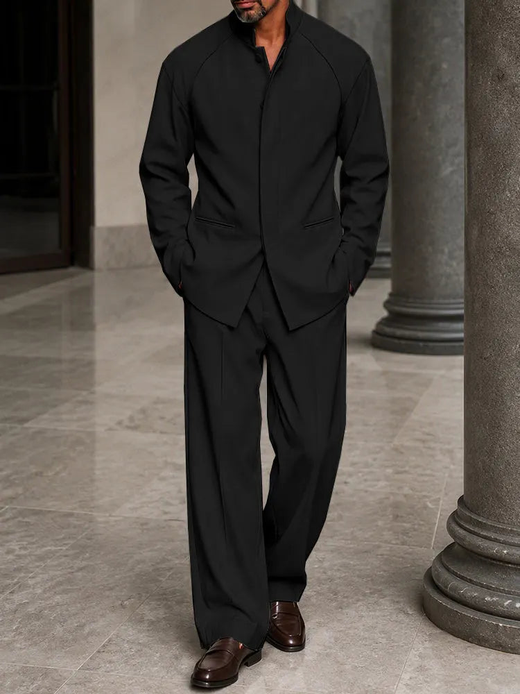 Smart Casual Hidden Placket Jacket Pants Set
