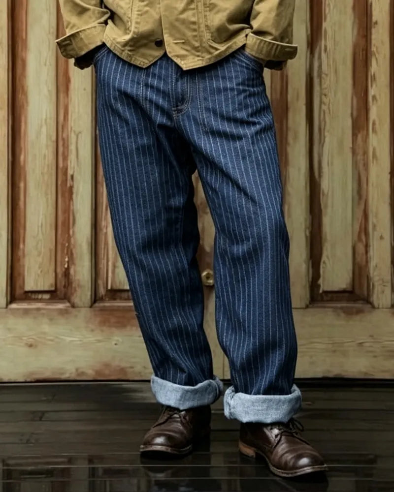 Vintage Indigo Railroad Stripe Denim Pants