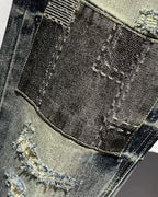 Vintage Patchwork Repair Distressed Straight©\Leg Denim Pants