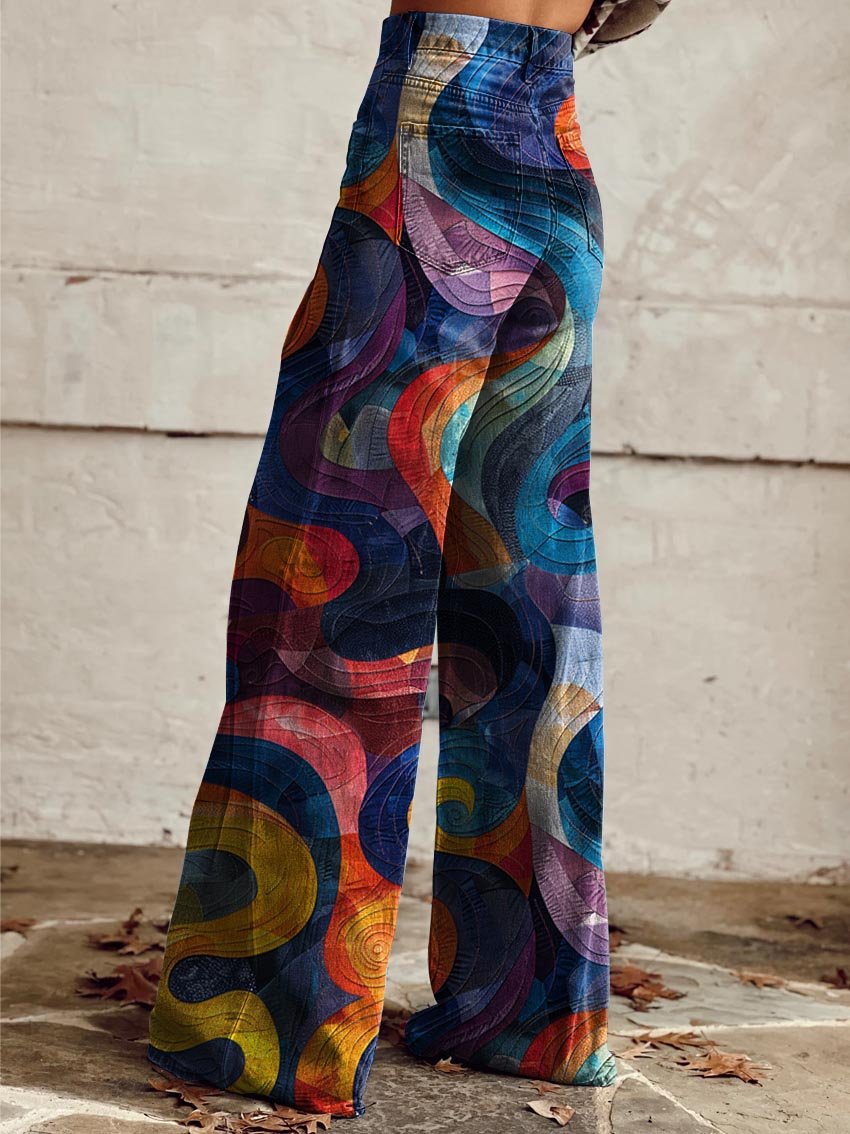 Women's colored Print Casual Wide Leg Pants