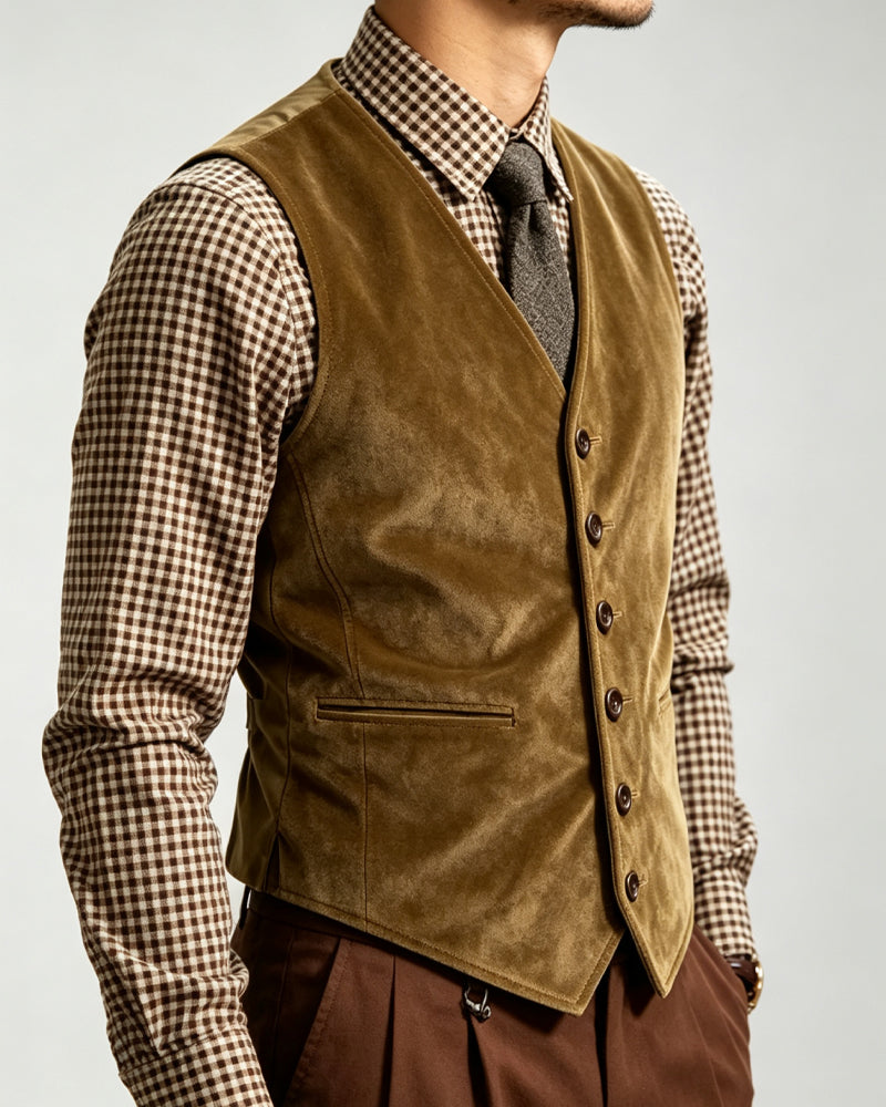 Vintage Khaki Brown Cotton Velvet Vest