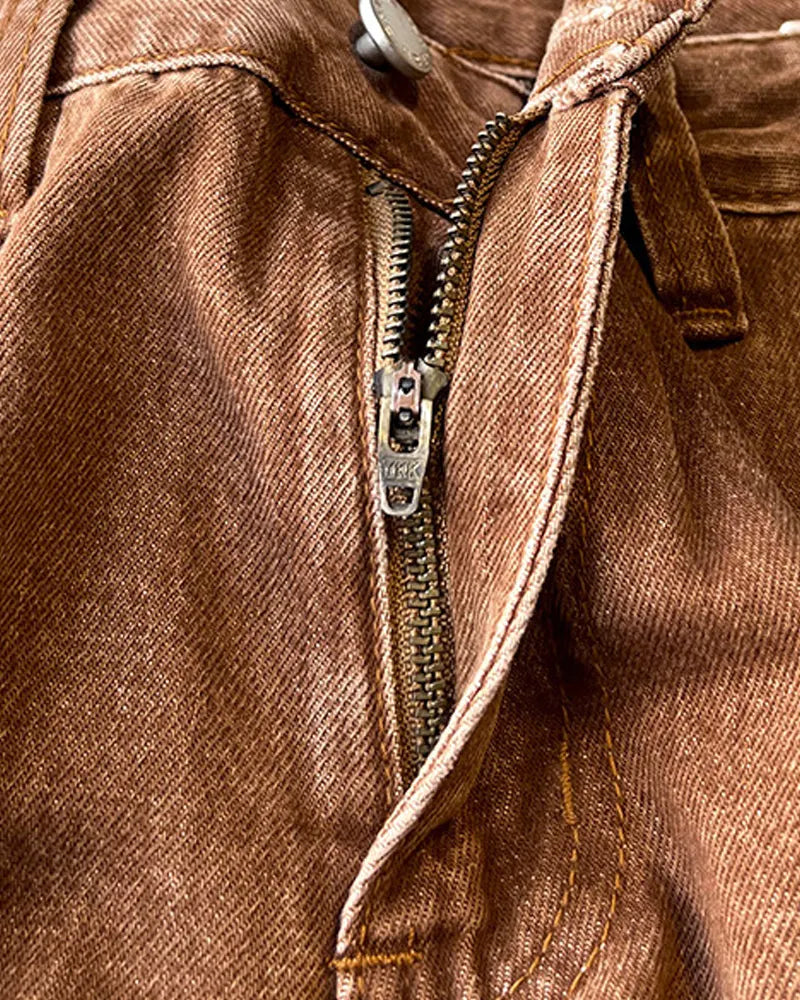 Vintage Brown Straight©\Leg Workwear Denim Trousers
