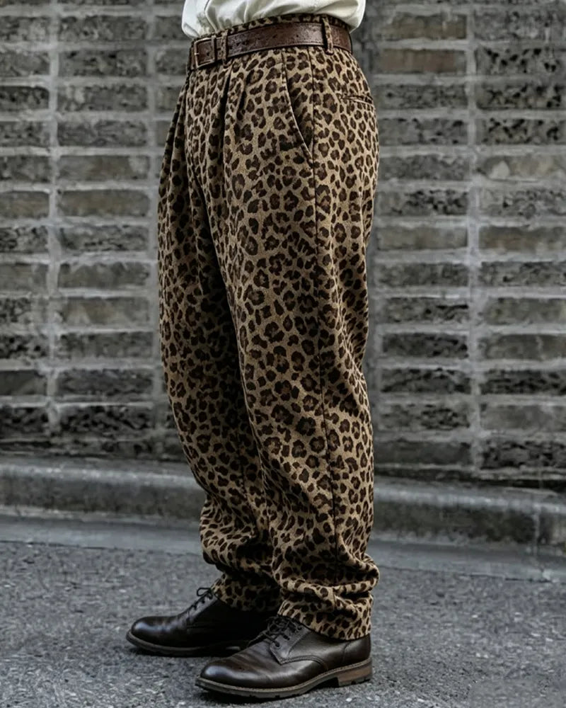 Vintage Leopard Print Pleated Balloon Trousers