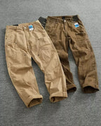 Vintage Herringbone Twill Riveted Double Knee Straight Cargo Pants