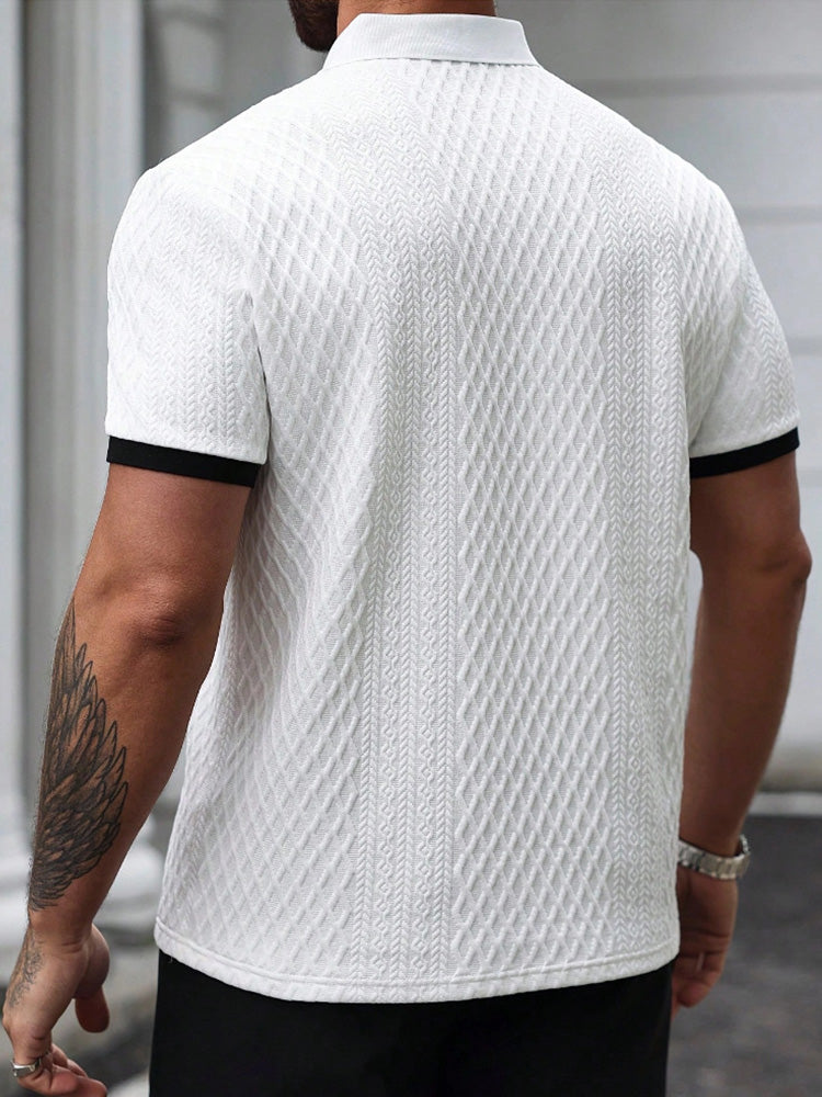 Contrast Trim Cool-Touch Cotton Knit Short Sleeve