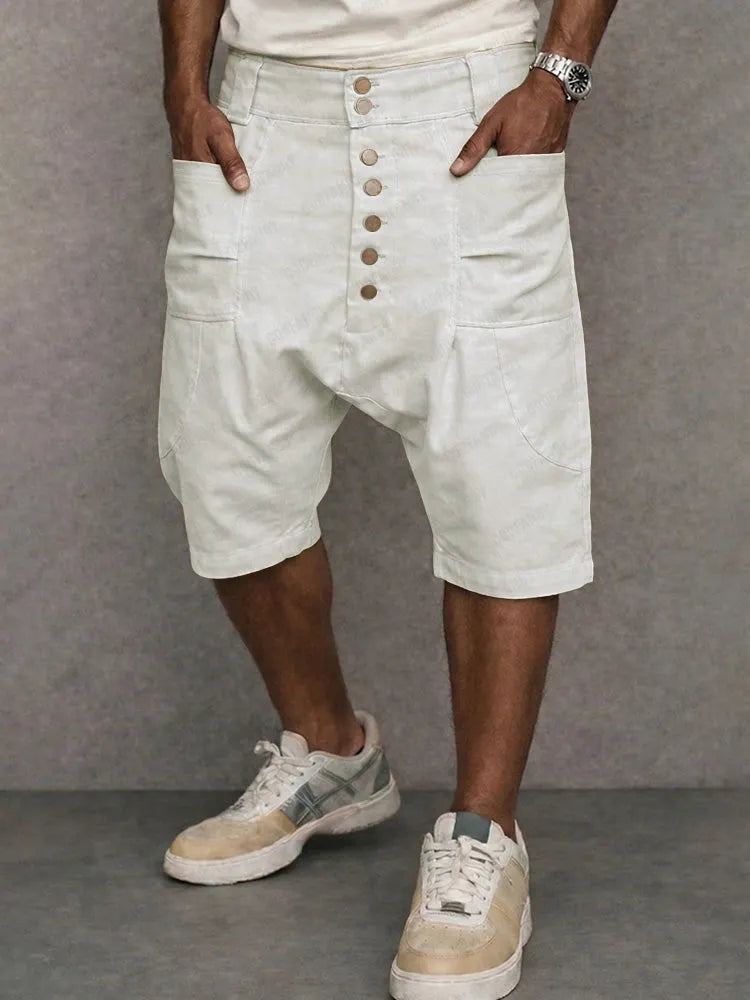 Casual 100% Cotton Drop Crotch Harem Shorts