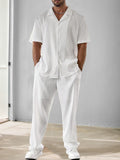 Versatile Stripe Textured Shirt Pants Set