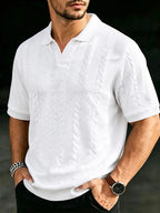 Men's Cable Knit Short Sleeve Polo Shirt