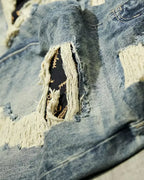 Vintage Ripped Letter©\Print Patch Distressed Straight©\Leg Denim Pants