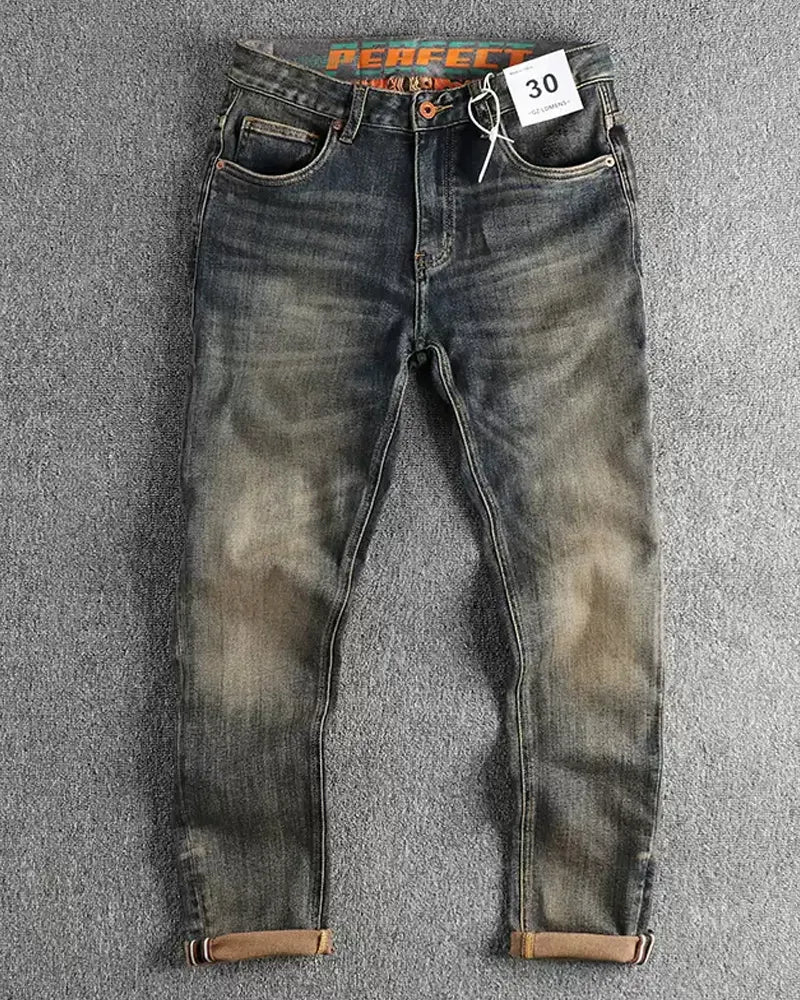 Vintage Aged Black©\Blue Heavy©\Weight Denim Slim Jeans