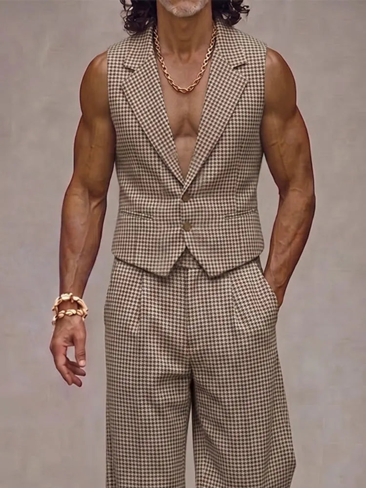 Modern Plaid Suit Vest and Pants Set
