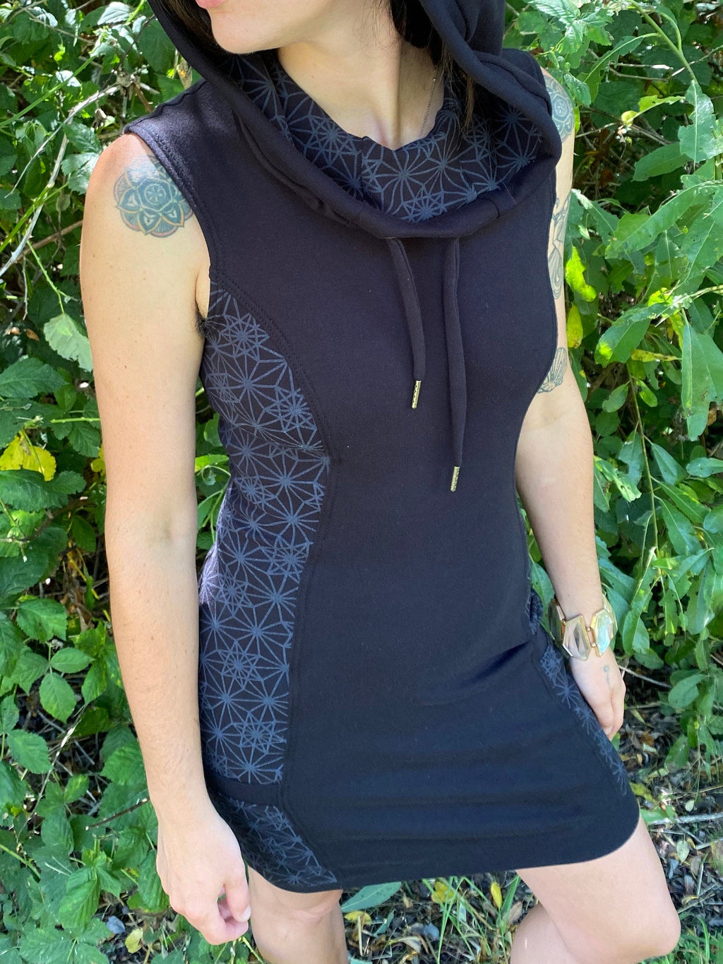 Organic Cotton Cowl Hooded Dress with Pockets
