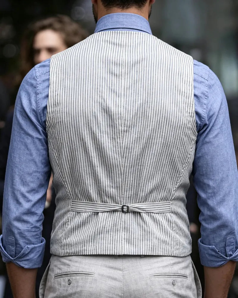 Vintage Gray Striped V-neck Vest