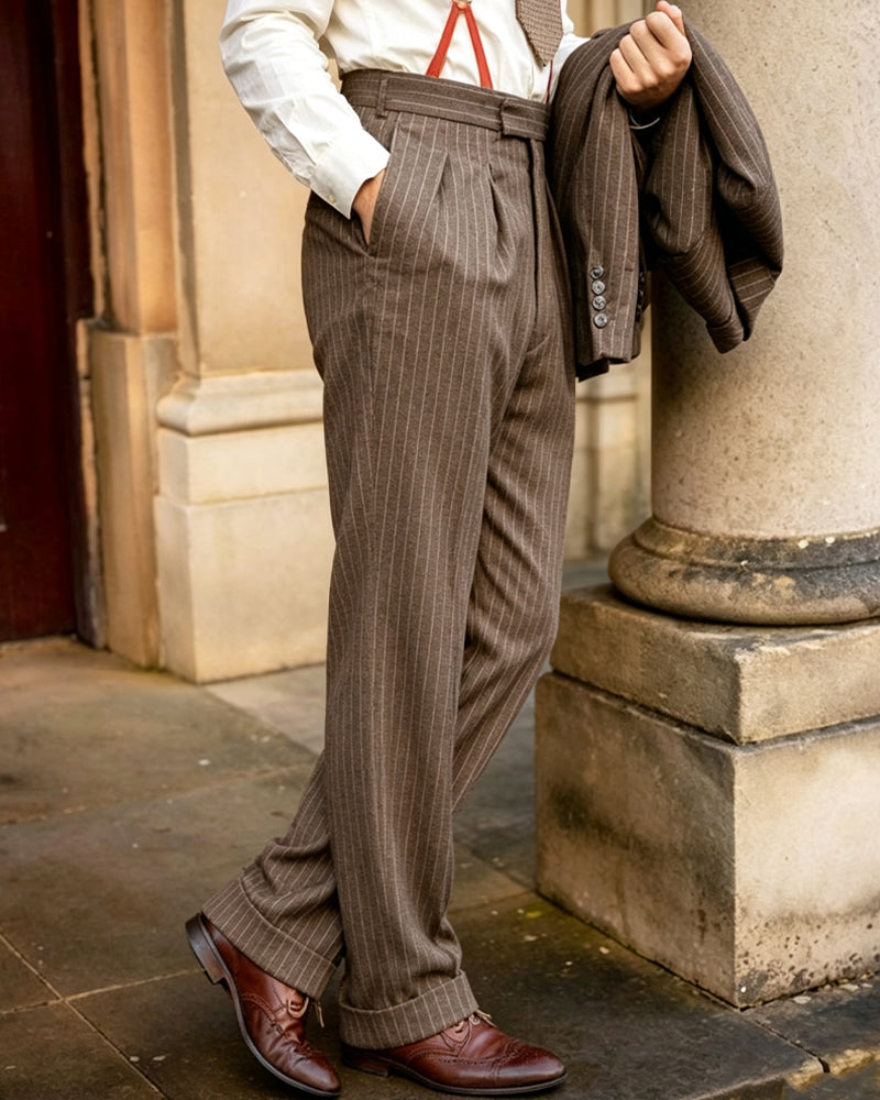 Vintage Brown Striped Loose Casual Pants