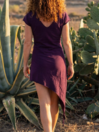 Plum Asymmetrical Cotton Knit Pixie Dress ¨C Bohemian V-Neck Summer Tunic
