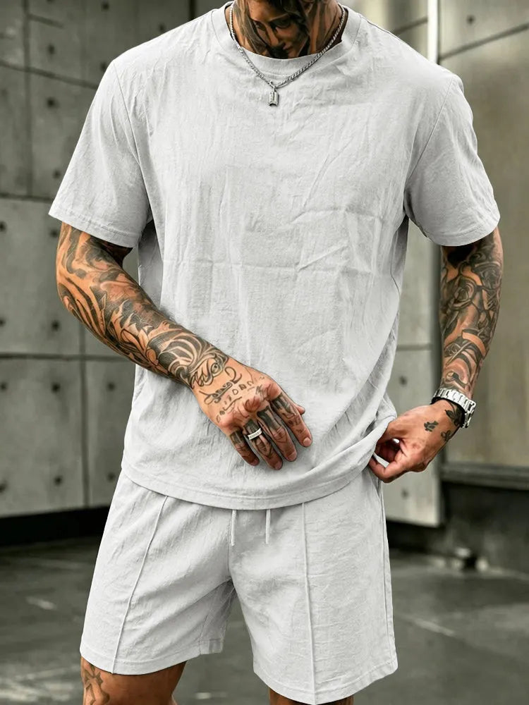 Washed Cotton 2-Piece T-Shirt & Shorts Set