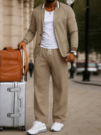 Casual Contrast Collar Blazer Pants Set