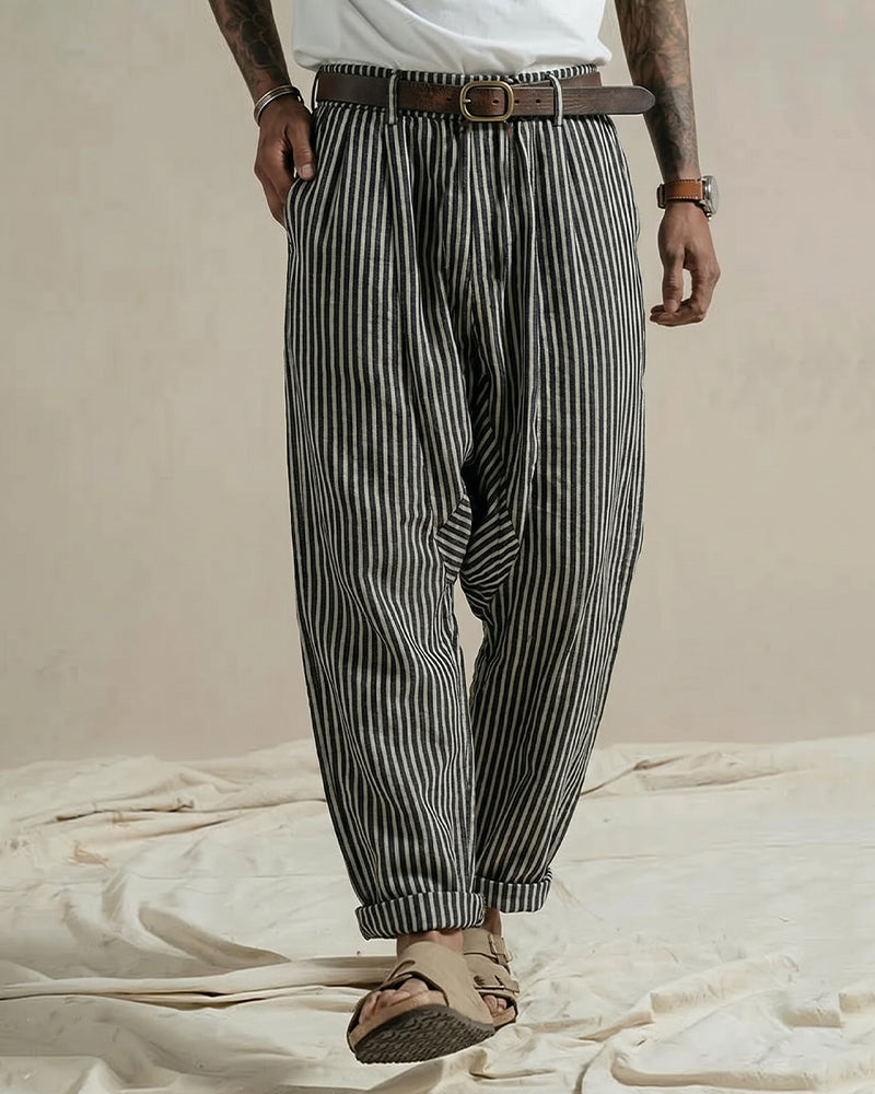 Vintage Black And White Striped Straight-leg Casual Pants