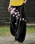 Pink Peach Blossom Print Wash Loose Casual Pants