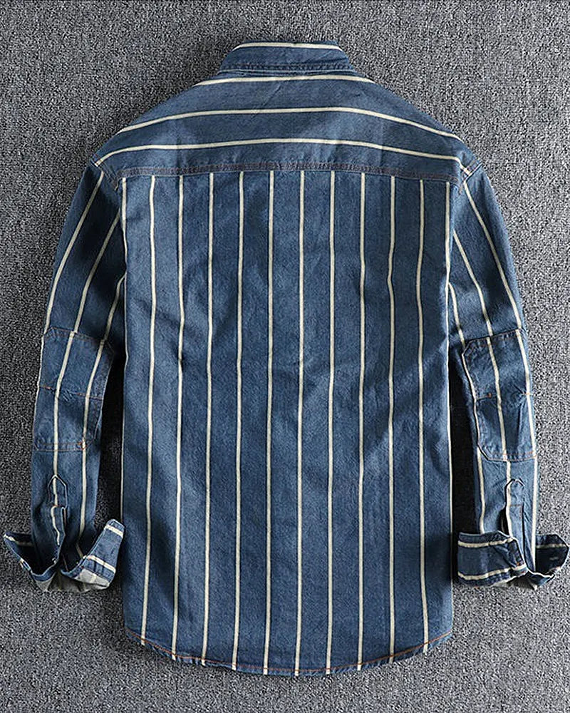 Retro Loose Striped Shirt Jacket