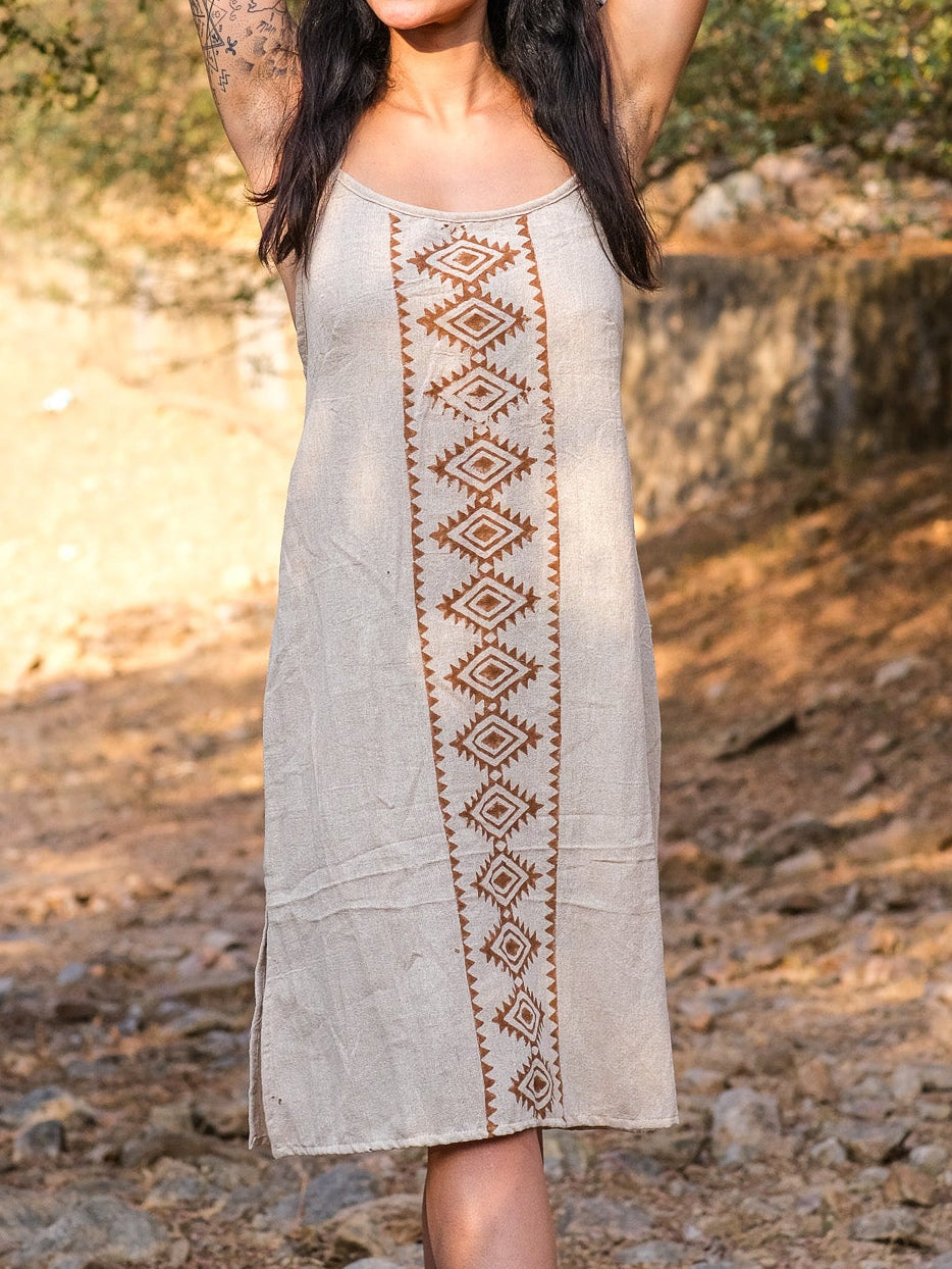 Geometric Totem Print Cotton Linen Cami Dress