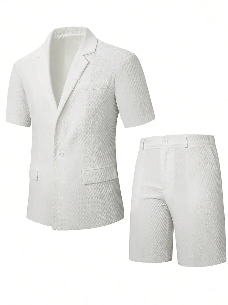 Summer Casual Textured Suit Blazer and Shorts Set