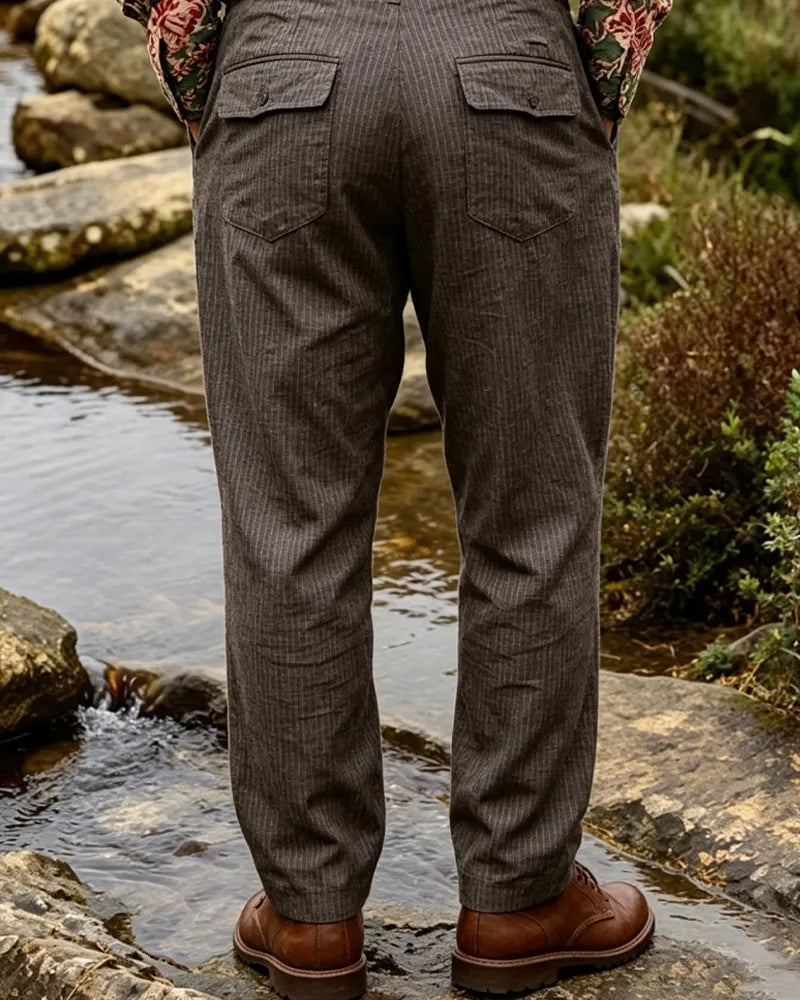 Vintage Charcoal©\Gray Pinstripe Pleated Cargo Field Trousers