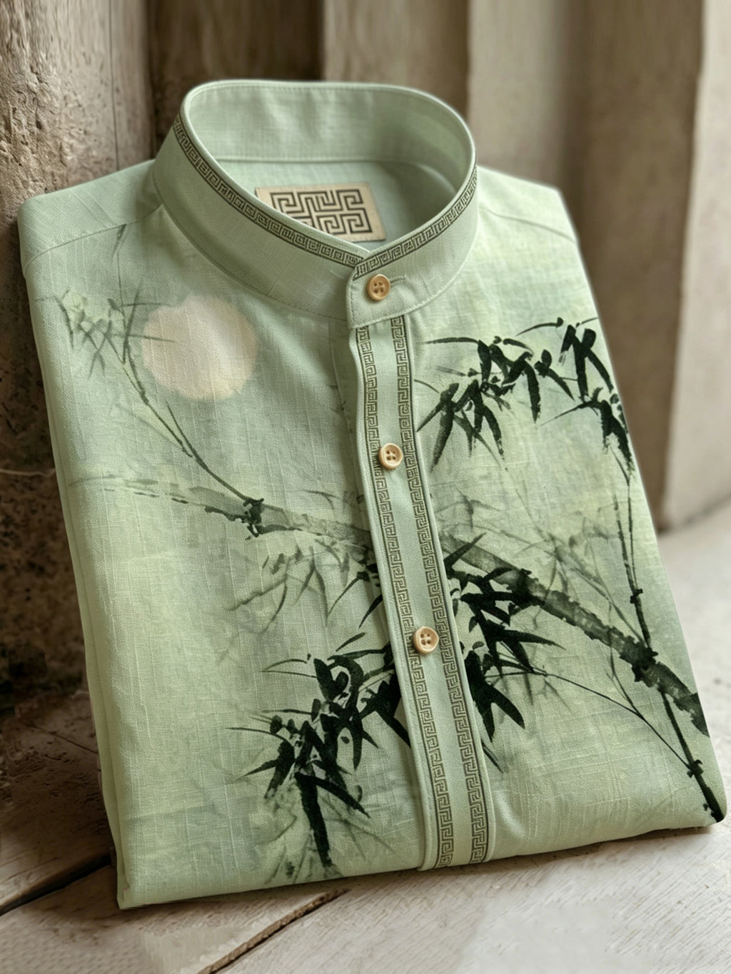 Retro Japanese Bamboo Art Casual Linen Blend Shirt