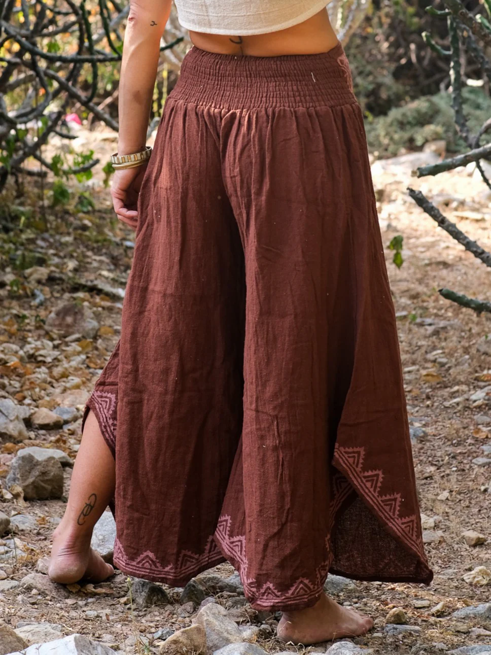 Geometric Totem Print High-Waist Asymmetric Wide Leg Pants