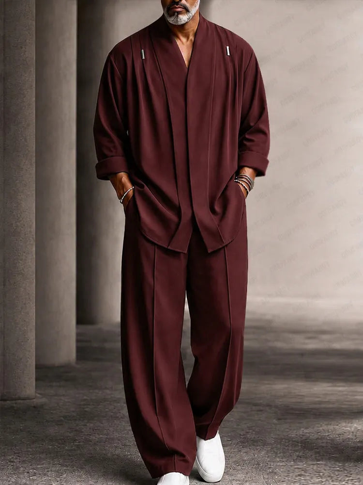 Casual Relaxed Fit Shoulder Pleats Shirt Set