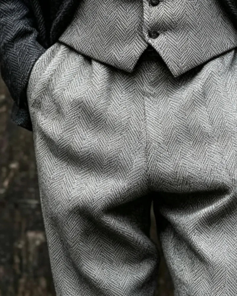 Vintage Light Gray Herringbone©\Tweed Trousers