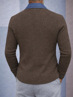 Stylish Contrast Denim Panel Knit Blazer