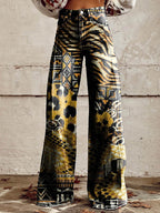 Women's Black and Yellow Print Casual Wide Leg Pants