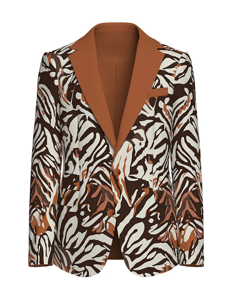Retro Caramel Brown Zebra Print Single-breasted 2-piece Suit