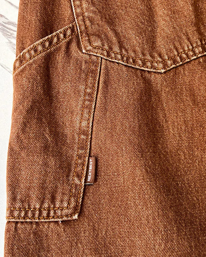 Vintage Brown Straight©\Leg Workwear Denim Trousers