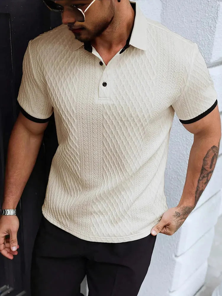 Contrast Trim Cool-Touch Cotton Knit Short Sleeve