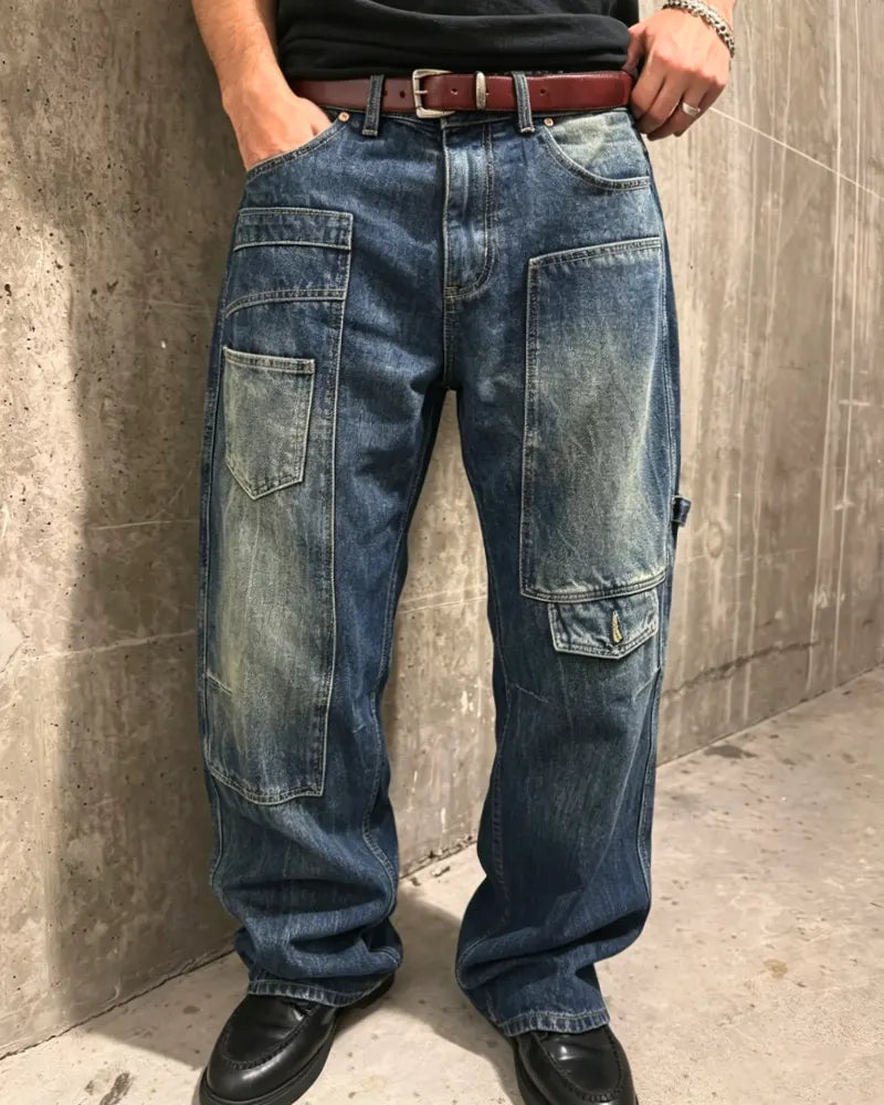 Vintage Washed Multi©\Patch©\Pocket Cargo Denim Pants