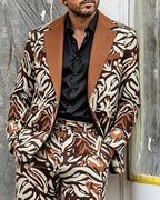Retro Caramel Brown Zebra Print Single-breasted 2-piece Suit