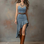 Vintage Denim Patchwork Suspender Dress