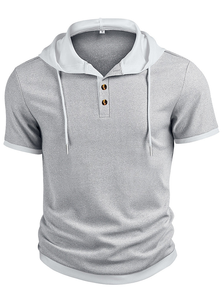 Waffle Knit Hoodie 2-Piece Short Sleeve Set with Shorts